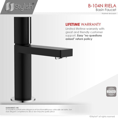 Stylish Riela 7" Single Handle Modern Bathroom Basin Faucet in Matte Black with Chrome accents Finish B-104N - Renoz