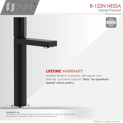 Stylish Nessa Single Handle 12" Bathroom Vessel Sink Faucet, Matte Black Finish B-122NC - Renoz