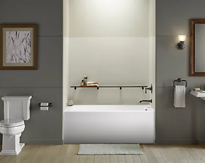 Kohler Underscore Baignoire en alcôve rectangulaire 60 po x 32 po avec tablier intégré, bride intégrée et drain à droite