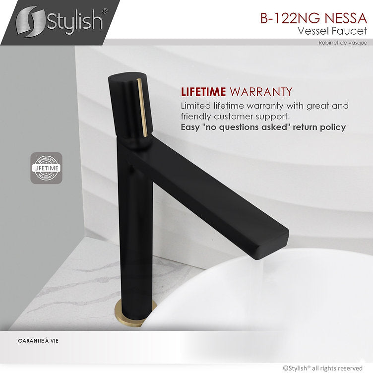 Stylish Nessa 12.5" Bathroom Vessel Faucet Single Handle Matte Black with Gold Finish B-122NG