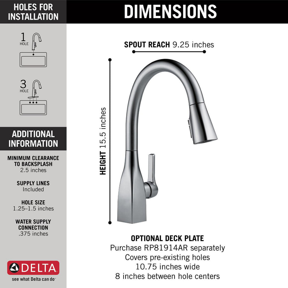 Delta MATEO Single Handle Pull-Down Kitchen Faucet with ShieldSpray Technology- Chrome