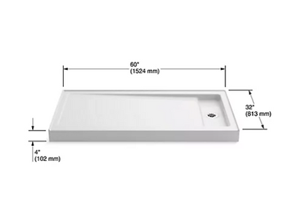 Kohler Base de douche à seuil simple 60 po x 32 po Bellwether avec drain décalé à droite