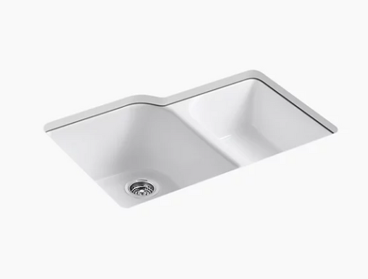 Kohler Executive Chef Undermount Large/Medium, High/Low Double-Bowl Kitchen Sink With 4 Oversize Faucet Holes 33" X 22" X 10-5/8"