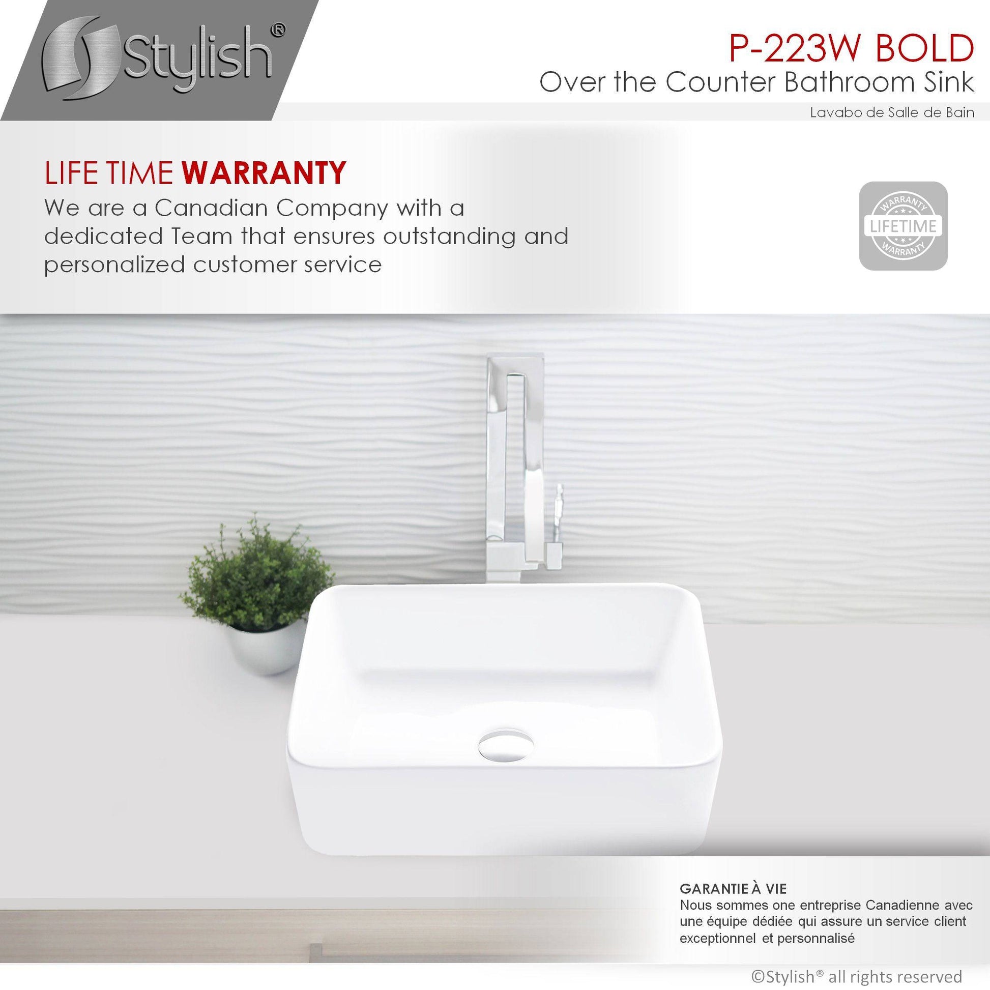 Stylish Bold 18.75" x 14.5" Rectangular Vessel Bathroom Sink White P-223W - Renoz