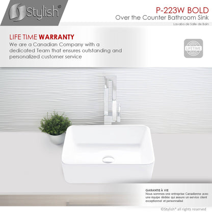 Stylish Bold 18.75" x 14.5" Rectangular Vessel Bathroom Sink White P-223W - Renoz