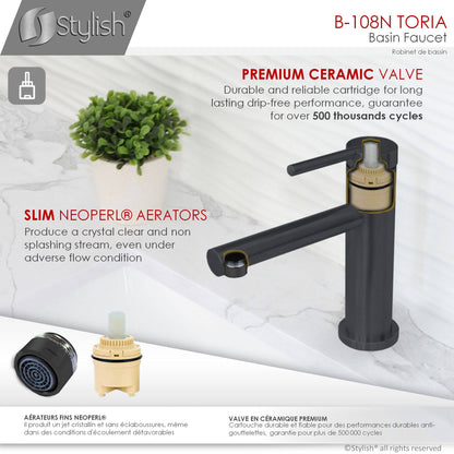 Stylish Toria 6" Single Handle Basin Bathroom Faucet in Matte Black Finish B-108N - Renoz