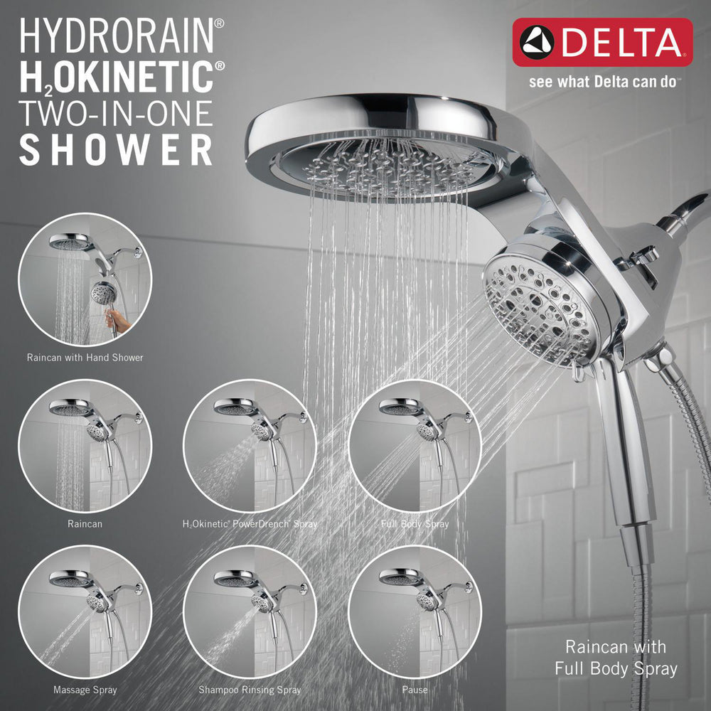 Delta Pommeau de douche 2-en-1 HydroRain H2Okinétique à 5 réglages - Chrome Lumicoat