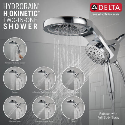 Delta Pommeau de douche 2-en-1 HydroRain H2Okinétique à 5 réglages - Chrome Lumicoat