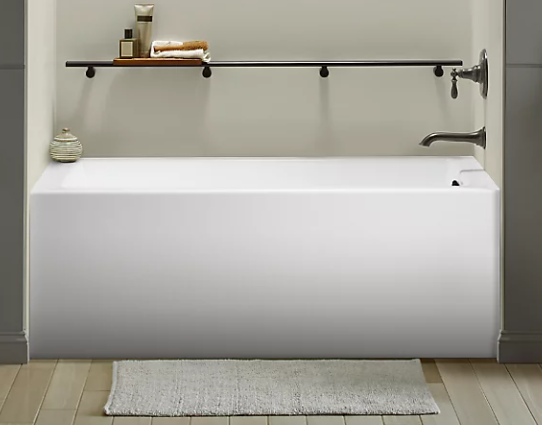 Kohler Underscore Baignoire en alcôve rectangulaire 60 po x 32 po avec tablier intégré, bride intégrée et drain à droite