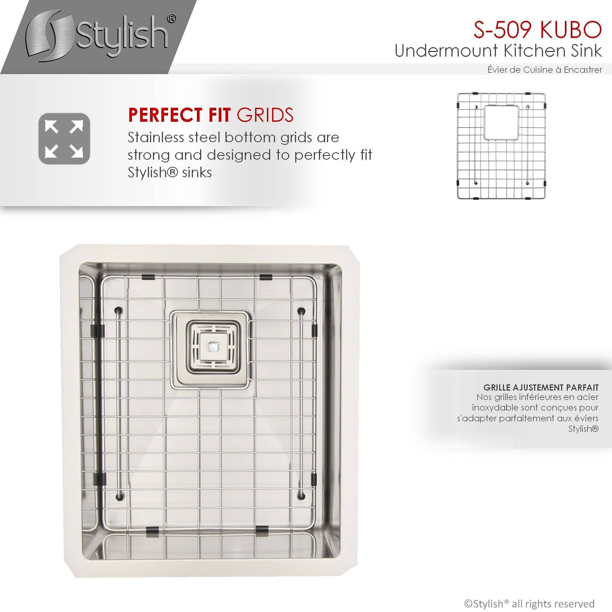 Stylish Kubo 16" x 18" Single Bowl Stainless Steel Kitchen Sink with Square Strainer S-509XG - Renoz