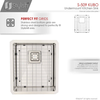 Stylish Kubo 16" x 18" Single Bowl Stainless Steel Kitchen Sink with Square Strainer S-509XG - Renoz