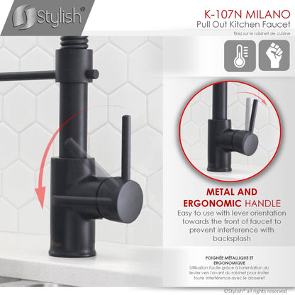 Stylish Milano 17.5" Kitchen Faucet Single Handle Pull Down Dual Mode Lead Free Matte Black Finish K-107N - Renoz