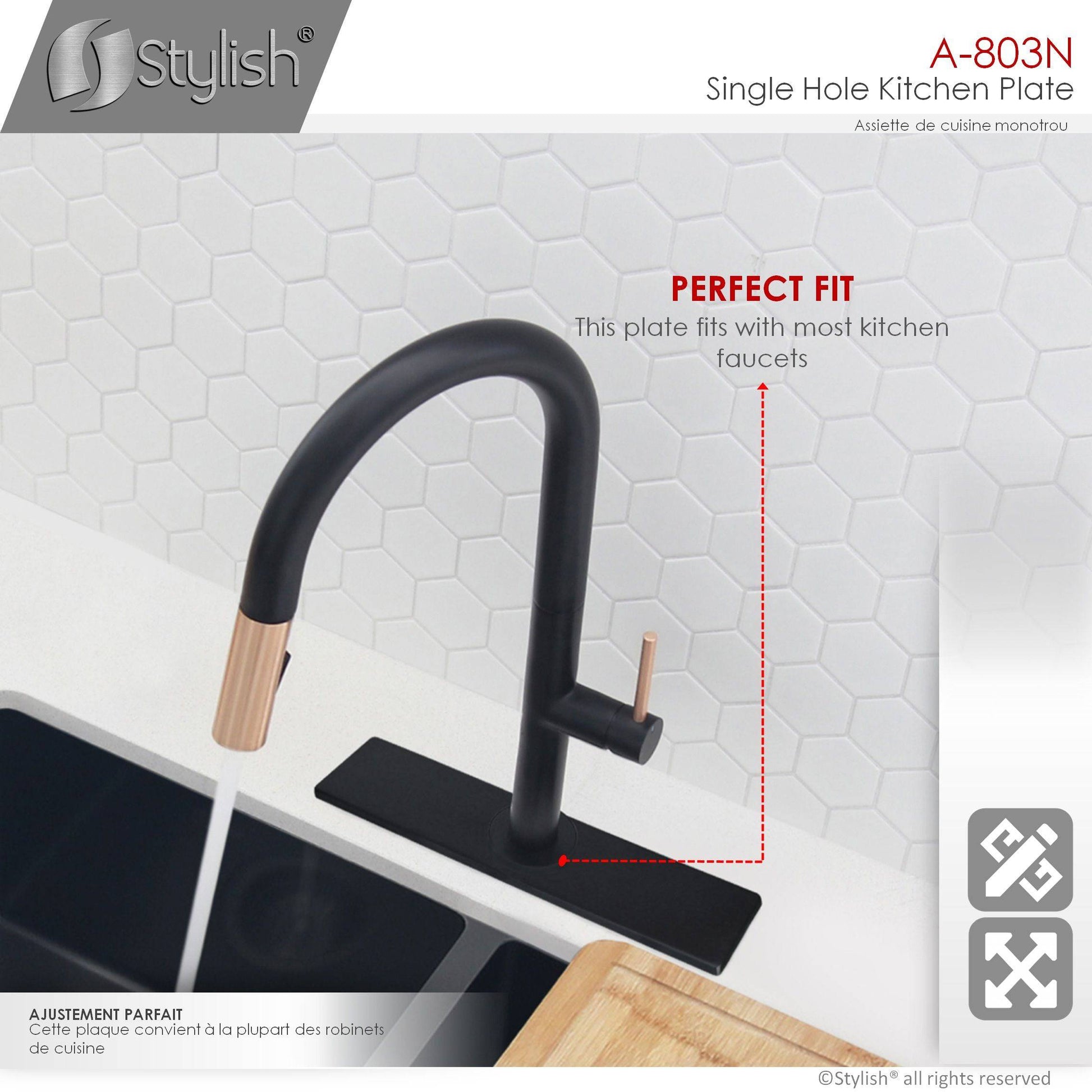 Stylish Kitchen Faucet Plate Hole Cover Deck Plate Escutcheon in Matte Black Finish A-803N - Renoz