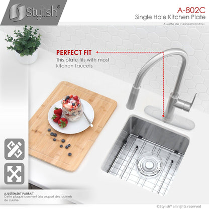 Stylish Kitchen Faucet Plate in Stainless Steel in Polished Chrome Finish A-802C - Renoz