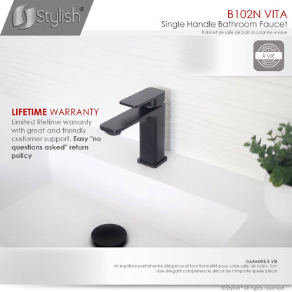 Stylish Vita Single Handle 6" Bathroom Faucet for Single Hole Brass Basin Mixer Tap, Matte Black Finish B-102N - Renoz