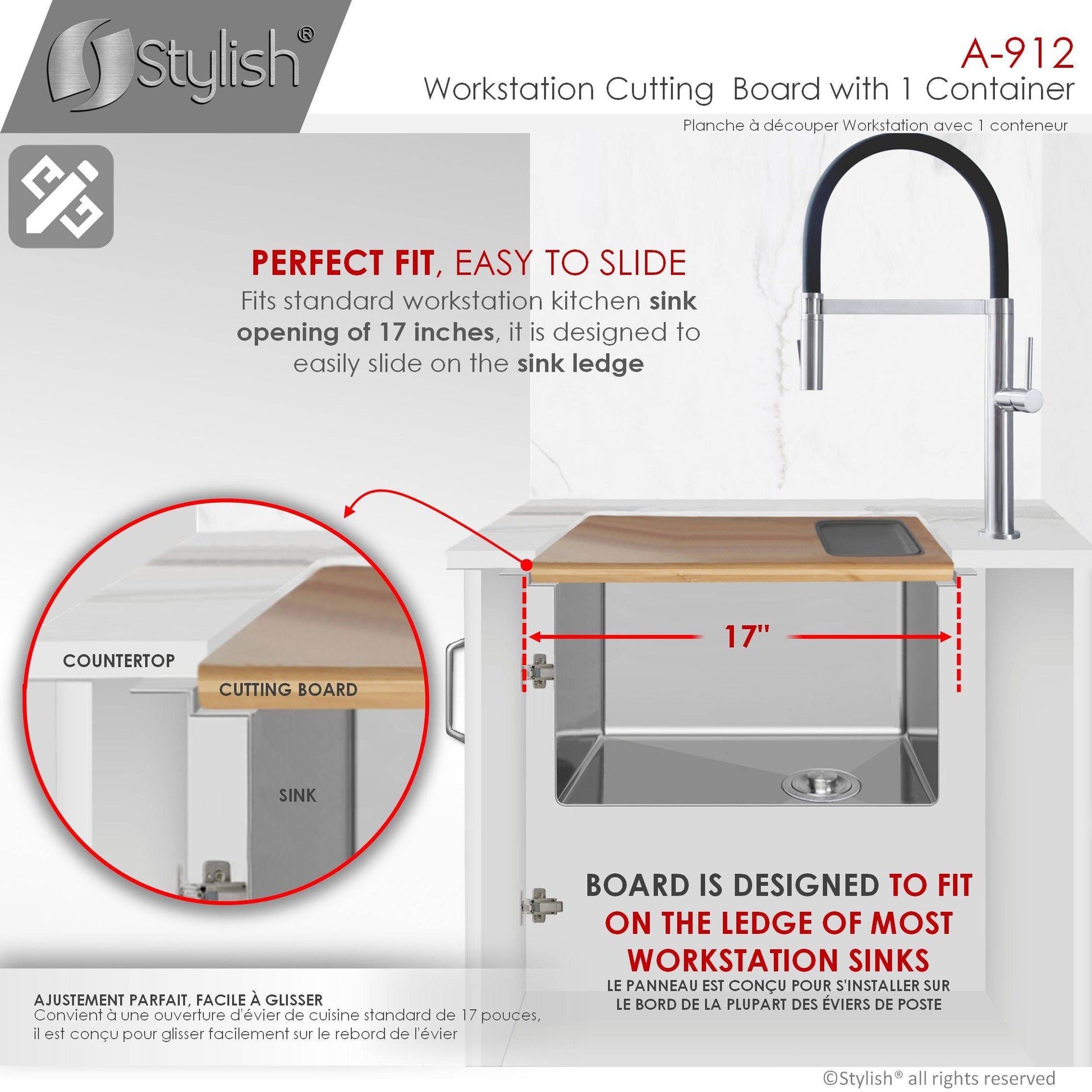 Stylish Workstation Cutting Board With 1 Container A-912 - Renoz