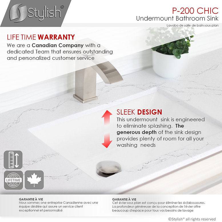 Stylish Chic 20.75" x 15.5" Rectangular Undermount Bathroom Sink with Overflow Polished Chrome P-200 - Renoz