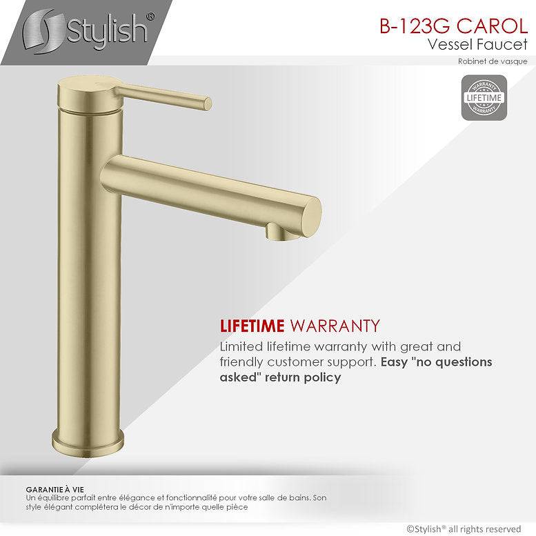 Stylish 11.63" Carol Bathroom Faucet Single Handle Brushed Gold Finish B-123G - Renoz