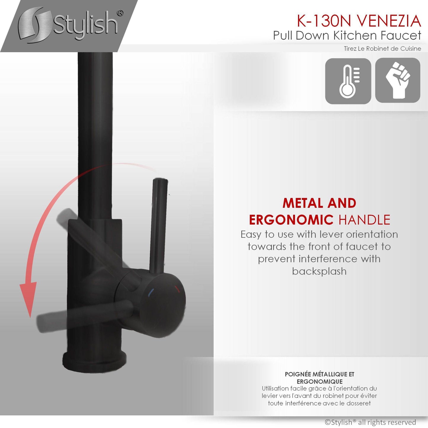 Stylish Venezia 12" Kitchen Faucet Single Handle Pull Down Dual Mode Stainless Steel, Matte Black Finish K-130N - Renoz