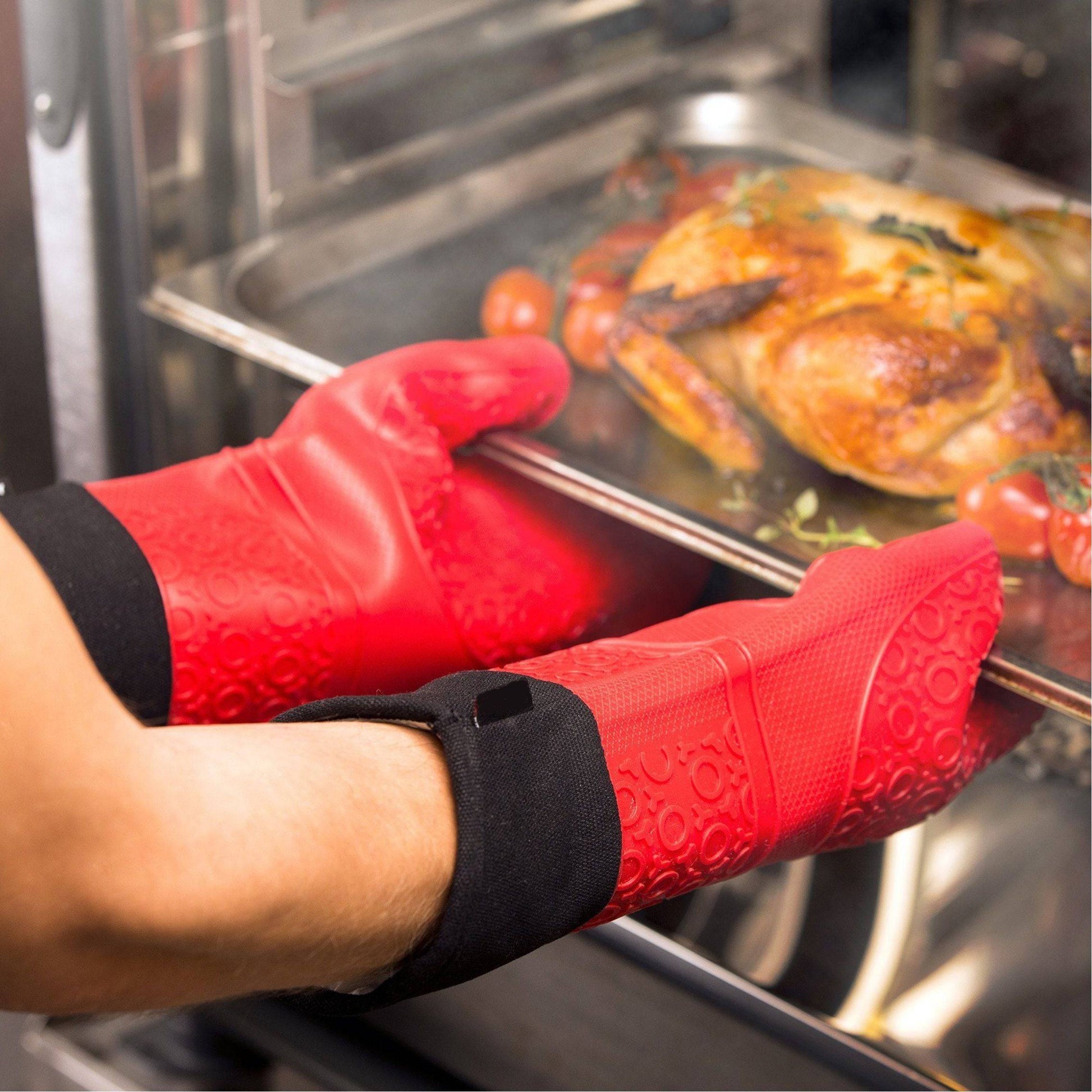 Stylish Heat Resistant Silicone Oven Mitts A-901-RED - Renoz