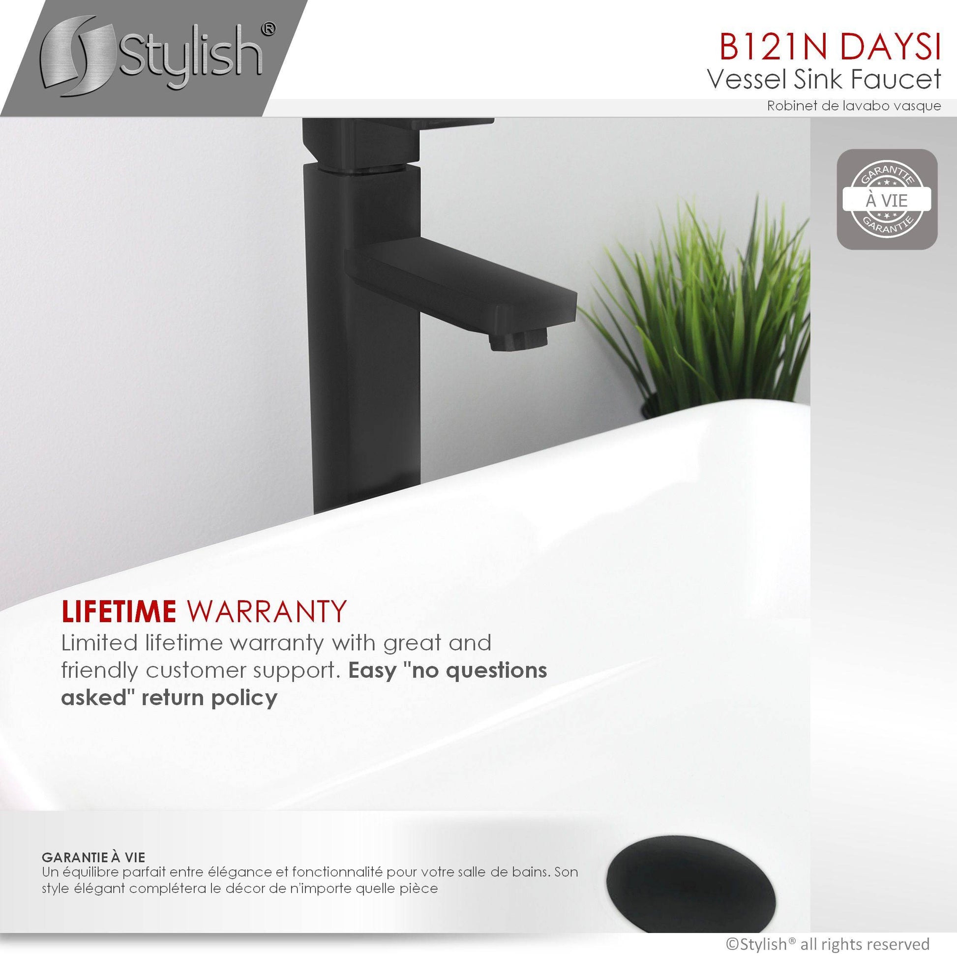 Stylish Daysi 12" Single Hole Single Handle Vessel Bathroom Faucet in Matte Black B-121N - Renoz