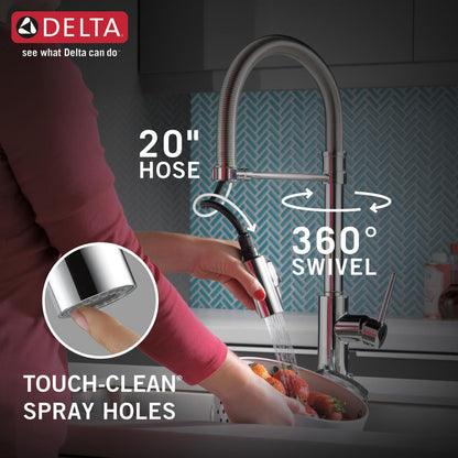 Delta TRINSIC PRO 19.5" Single Handle Pull-Down Spring Spout Kitchen Faucet with Touch2O Technology- Chrome