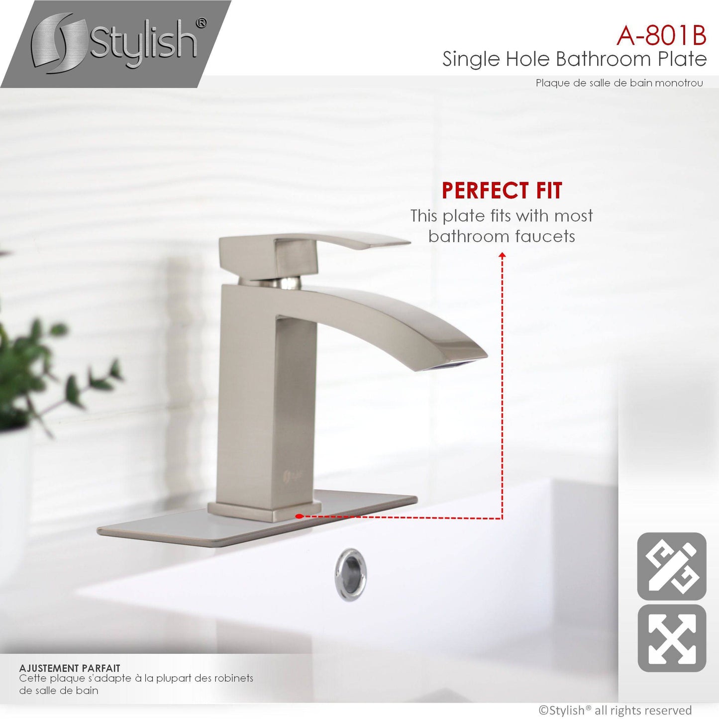 Stylish Single Hole Bathroom Faucet Plate in Brushed Nickel Finish A-801B - Renoz