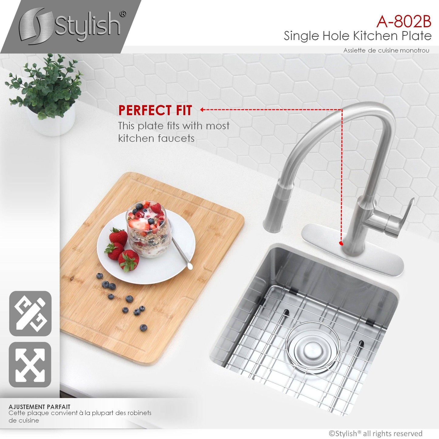 Stylish Kitchen Faucet Plate in Stainless Steel in Brushed Nickel Finish A-802B - Renoz