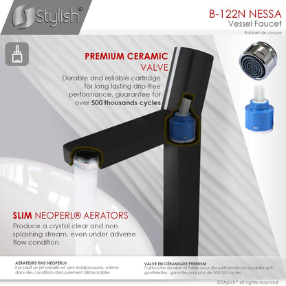 Stylish Nessa Single Handle 12" Bathroom Vessel Sink Faucet, Matte Black Finish B-122NC - Renoz