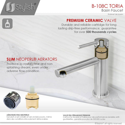 Stylish Toria 6" Single Handle Basin Bathroom Faucet in Stainless Steel Finish B-108S - Renoz