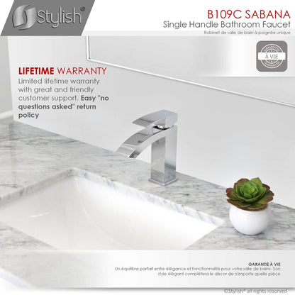 Stylish Sabana Single Handle 7" Bathroom Faucet for Single Hole Brass Basin Mixer Tap, Polished Chrome Finish B-109C - Renoz