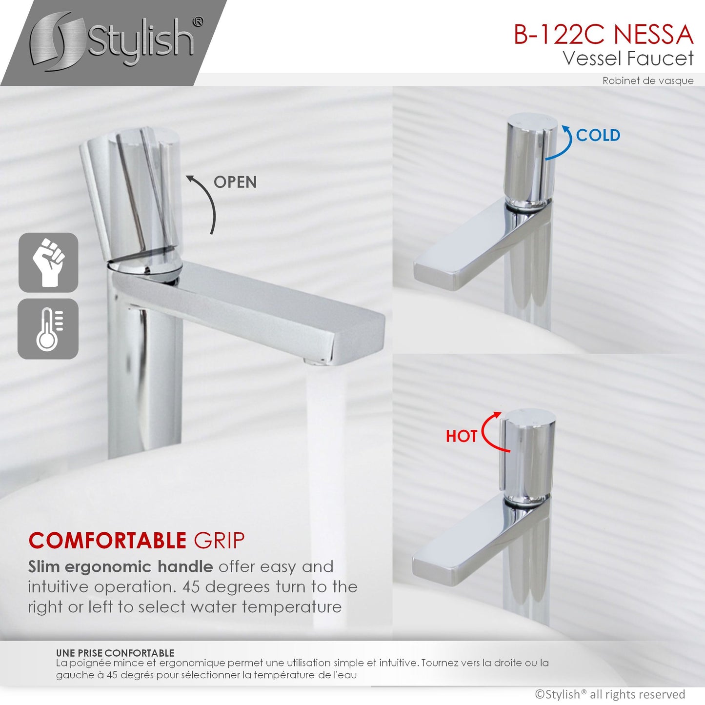 Stylish Nessa 12.5" Single Handle Bathroom Vessel Faucet, Polished Chrome Finish B-122C - Renoz