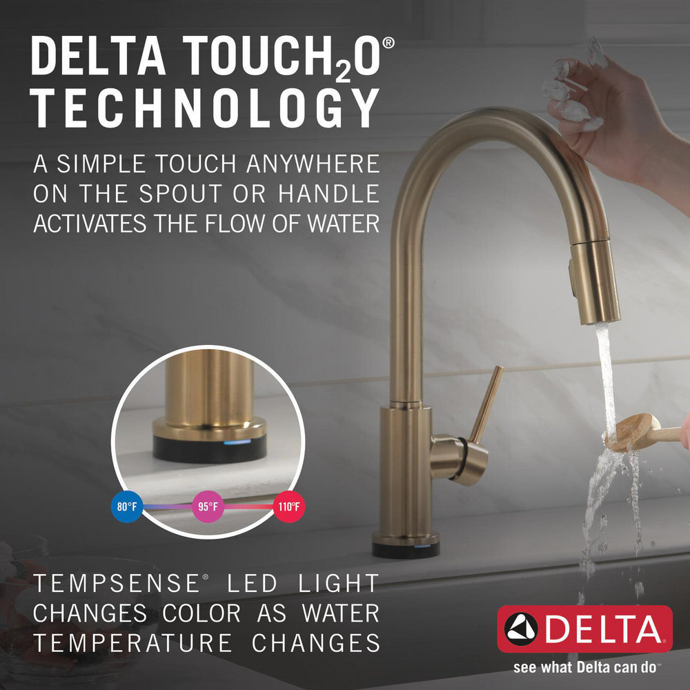 Delta Robinet de cuisine à tirette à poignée unique TRINSIC avec technologie Touch2O - Champagne Bronze