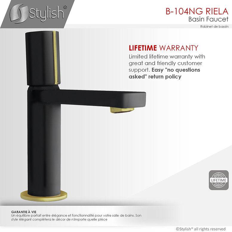 Stylish Single Handle Modern Bathroom Basin Sink Faucet in Matte Black with Gold accents Finish B-104NG - Renoz