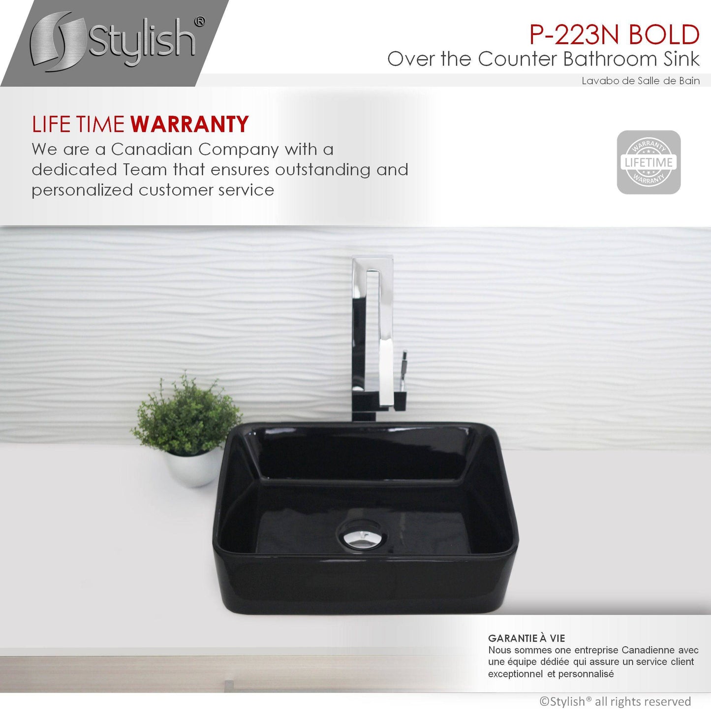 Stylish Bold 18.75" x 14.5" Rectangular Vessel Bathroom Sink Black P-223N - Renoz