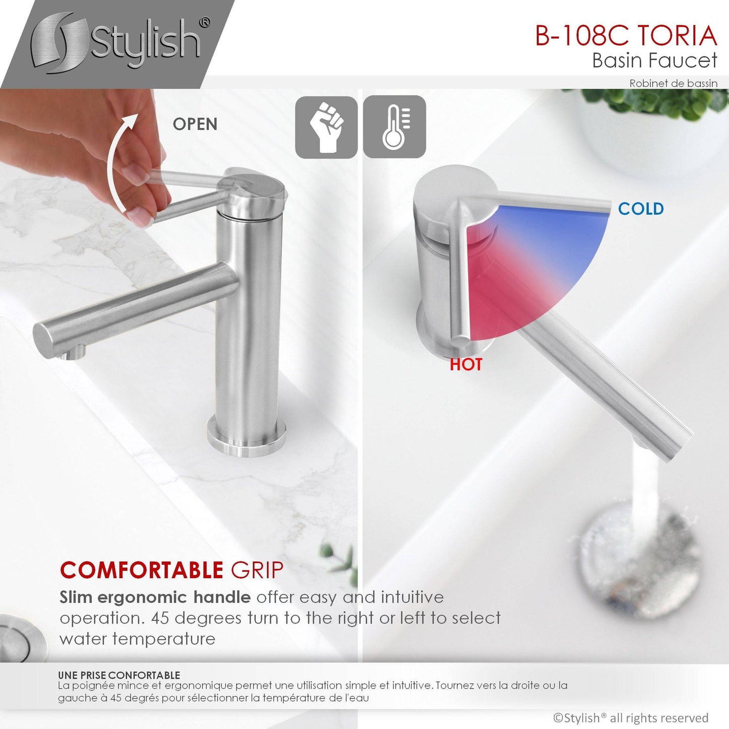 Stylish Toria 6" Single Handle Basin Bathroom Faucet in Stainless Steel Finish B-108S - Renoz