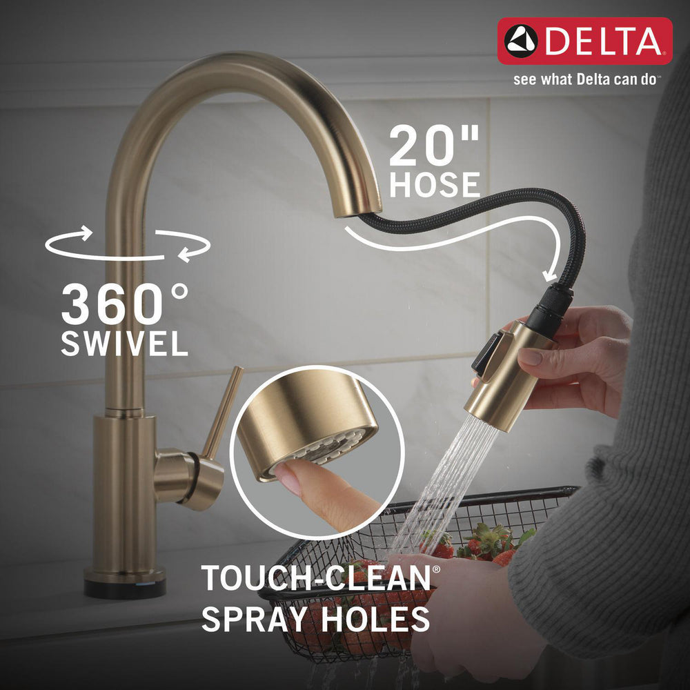 Delta Robinet de cuisine à tirette à poignée unique TRINSIC avec technologie Touch2O - Champagne Bronze