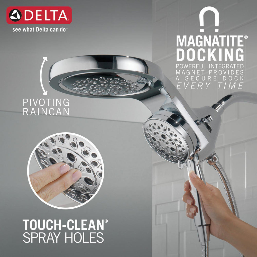 Delta Pommeau de douche 2-en-1 HydroRain H2Okinétique à 5 réglages - Chrome Lumicoat