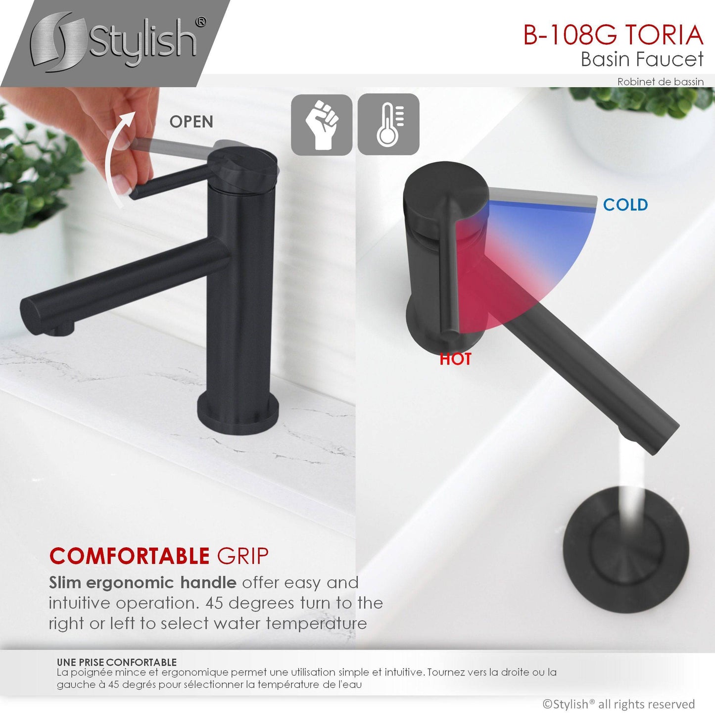 Stylish Toria 6" Single Handle Basin Bathroom Faucet in Matte Black Finish B-108N - Renoz