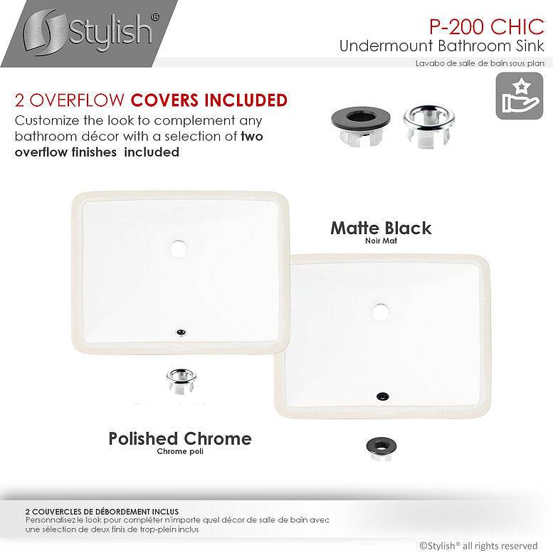 Stylish Chic 20.75" x 15.5" Rectangular Undermount Bathroom Sink with Overflow Polished Chrome P-200 - Renoz