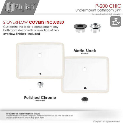 Stylish Chic 20.75" x 15.5" Rectangular Undermount Bathroom Sink with Overflow Polished Chrome P-200 - Renoz