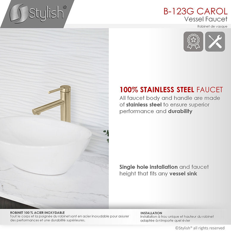 Stylish 11.63" Carol Bathroom Faucet Single Handle Brushed Gold Finish B-123G - Renoz