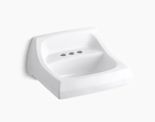 Kohler KingstonLavabo de salle de bain mural/à bras porteur dissimulé 21-1/4po x 18-1/8po avec trous de robinetterie centrés de 4po