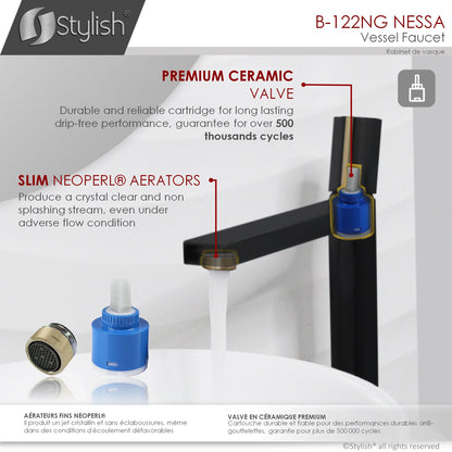 Stylish Nessa 12.5" Bathroom Vessel Faucet Single Handle Matte Black with Gold Finish B-122NG