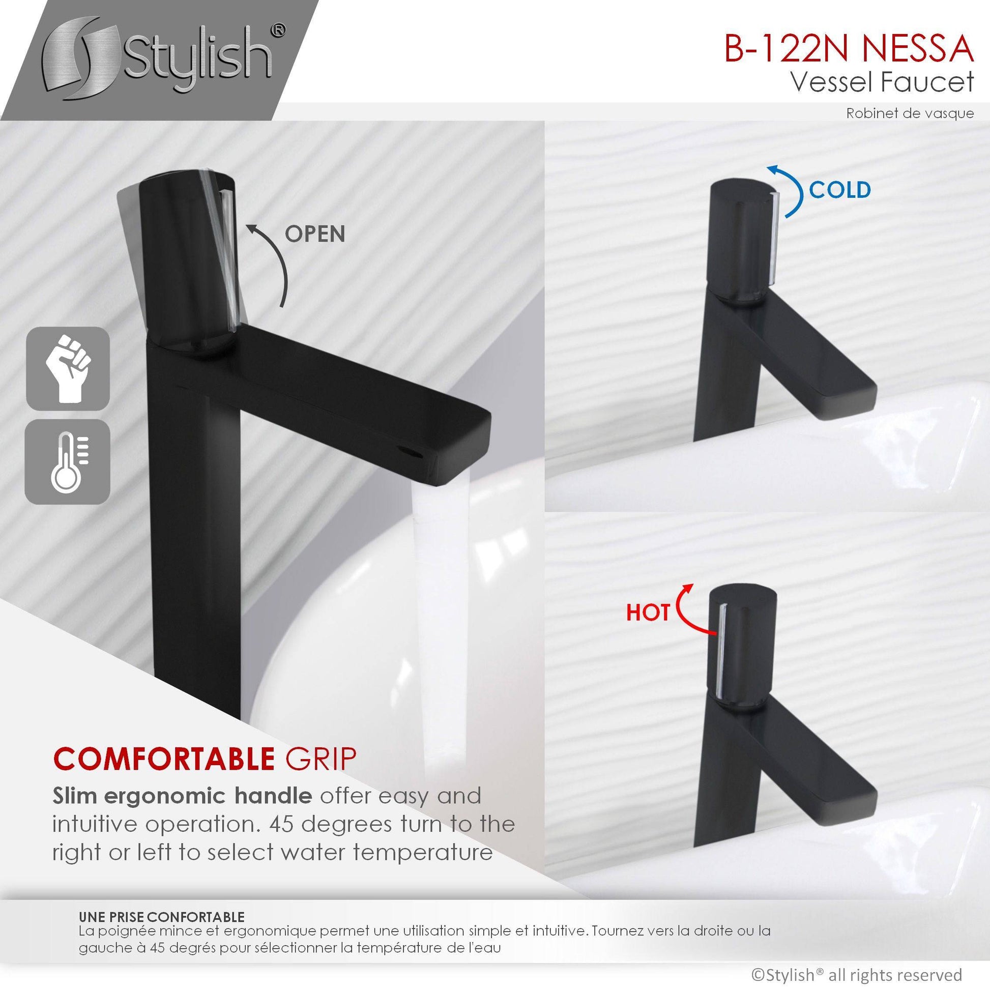 Stylish Nessa Single Handle 12" Bathroom Vessel Sink Faucet, Matte Black Finish B-122NC - Renoz