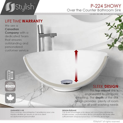 Stylish Showy 16" x 16" White Round Ceramic Vessel Bathroom Sink P-224 - Renoz