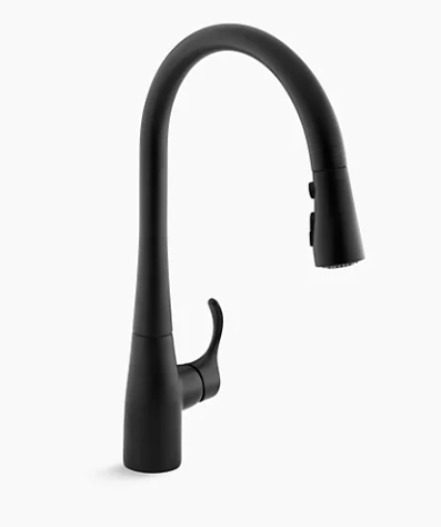 Kohler Simplice Single-Hole Or Three-Hole Kitchen Sink Faucet With 16-5/8" Pull-Down Spout, Docknetik Magnetic Docking System, And A 3-Function Sprayhead Featuring Sweep Spray - Matte Black