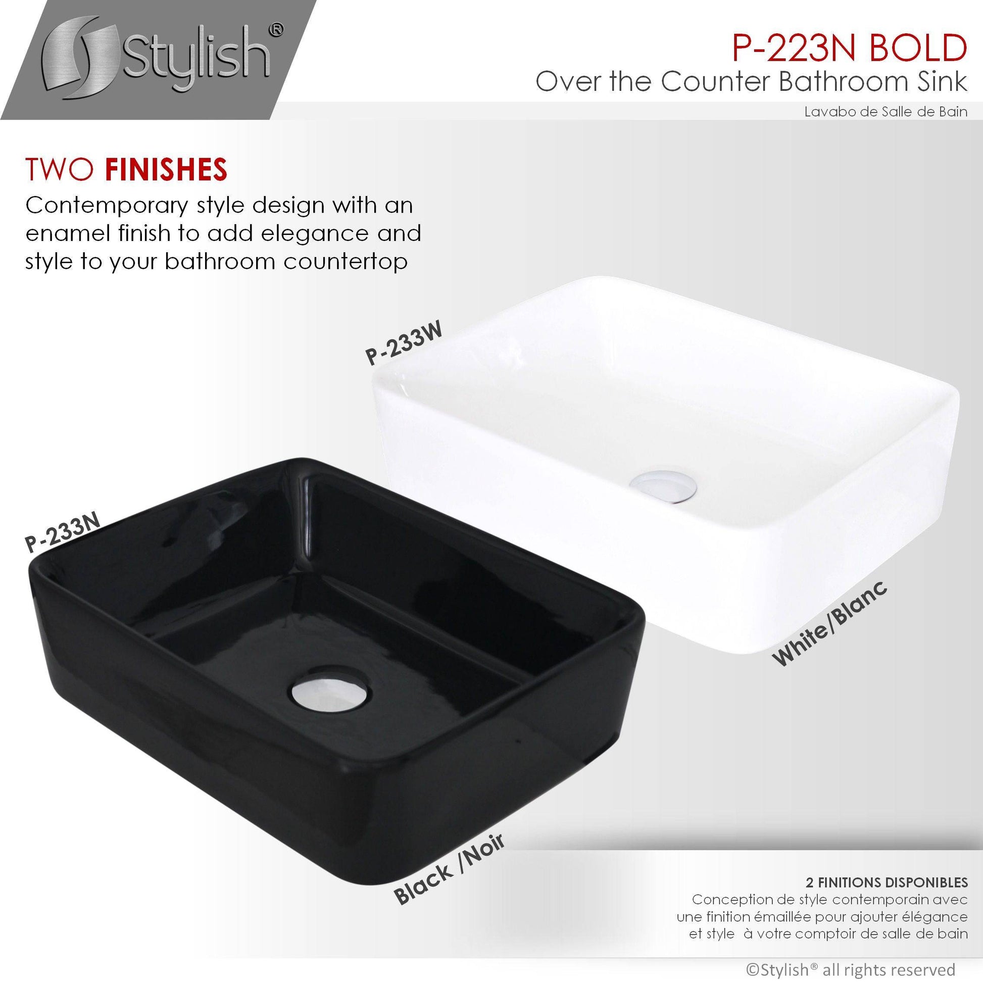 Stylish Bold 18.75" x 14.5" Rectangular Vessel Bathroom Sink Black P-223N - Renoz