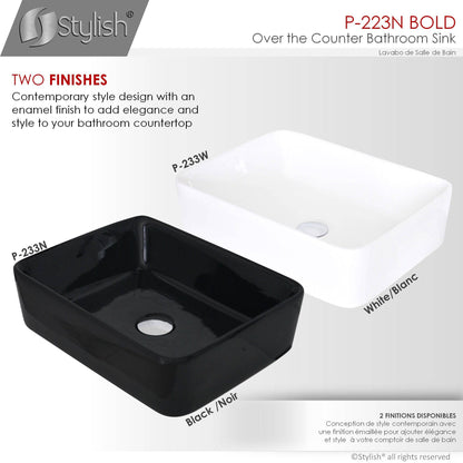 Stylish Bold 18.75" x 14.5" Rectangular Vessel Bathroom Sink Black P-223N - Renoz