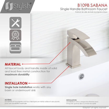 Stylish Sabana 7" Single Handle Bathroom Faucet for Single Hole Brass Basin Mixer Tap, Brushed Nickel Finish B-109B - Renoz